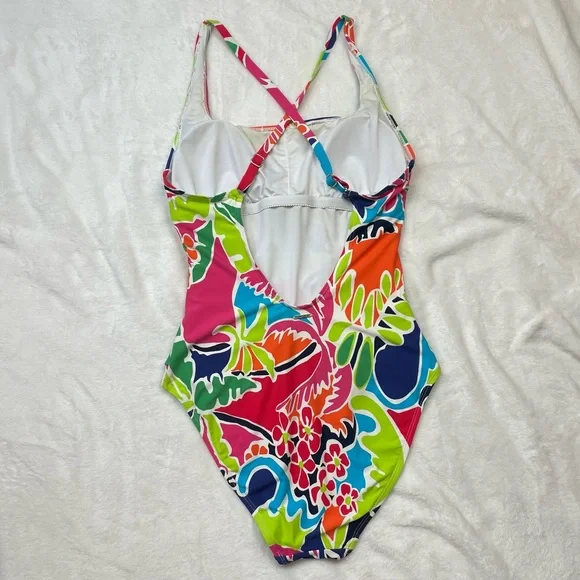 NAUTICA Tropical Open Back Criss Cross Vibrant One Piece Bathing Suit - Picture 5 of 16